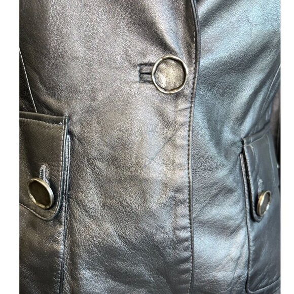 🖤 Bella Pelle Metallic Silver Leather Blazer Jacket | Size M | Made in USA - Picture 5 of 11